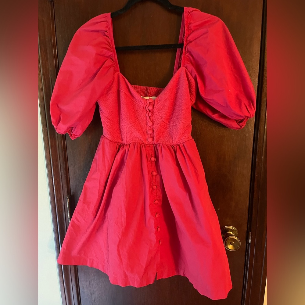 Anthropologie red puff sleeve dress